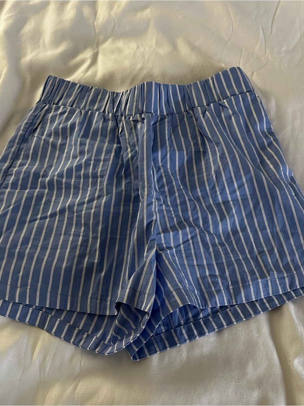 Blue and White Striped Shorts